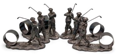 Set of 6x silverplated Napkin Ring Holders, with Golfing Figure, all made by Pryor & Tyzack,