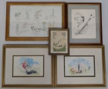 Collection of Framed and Glazed Golf Themed Prints (x5): Selection includes: ‘Ted Lucock’ humorous