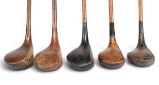 3x Assorted Woods to include H Vardon brown stained driver, large head Gordon Lockhart of Gleneagles