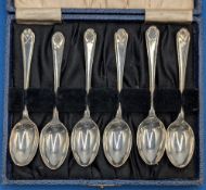 Cased set of 6x Sheffield 1911 silver hallmarked Golf Prize Tea or Coffee Spoons, each faced with