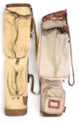 2x Golf Bags – Features a leather canvas and leather example with shoulder strap, handle and
