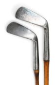 2x c1890 large head smooth faced Golf Clubs a general iron and mid iron – 1x with a 4.5” hosel,