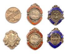 6x Silver hallmarked period Golf Badges: Burntisland Golf House, Prestonfield Golf Club x2,