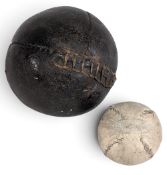 Antique handsewn 9cm Leather Ball, 4 sections sewn in, unknown sport, plus a Slazenger Fives Court