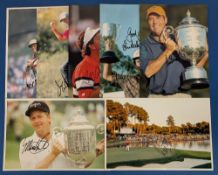 11x Signed Golf Colour Photographs - Golfers Wayne Grady, Ben Curtis, Stuart Cink, Michael Campbell,