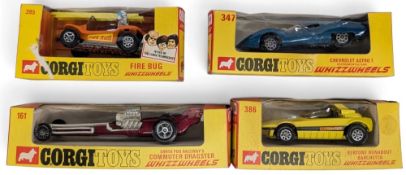 4x Corgi Whizzwheel Boxed Diecast Cars, to include: 161 Commuter Dragster, 386 Bertone Runabout