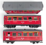 3x G Gauge Raily Model LGB 3063 Rhb Passenger Coaches Rolling Stock, in used condition, with a few