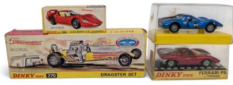 4x Boxed Dinky Diecast Models, 217 Alfra Romeo O.S.I Scarabeo, 370 dragster set, 220 Ferrara P5, 216