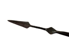 A 19th century stabbing spear, possibly Zulu, with sharpened metal mounted end, with carved and