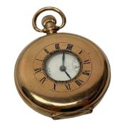 A 9ct gold cased half-hunter pocket watch by Waltham, the front of case with central window,
