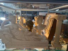 A collection of classical sculpted figures and busts, composed of brass, alabaster, resin, chalk