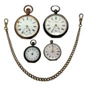 A silver-cased open-face pocket watch by Waltham, the white enamel dial with Roman numerals denoting