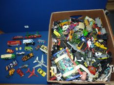 A quantity of model vehicles including Matchbox, Lesney, Corgi, etc., many play worn.