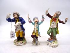Three Dresden figures from the Monkey Band after Meissen,