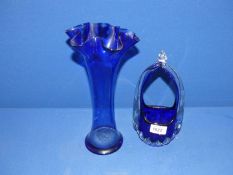 Two cobalt blue vases, one being Murano.