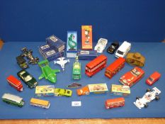 A quantity of model vehicles to include: Matchbox 'Thunder Bird 2', Corgi buses,