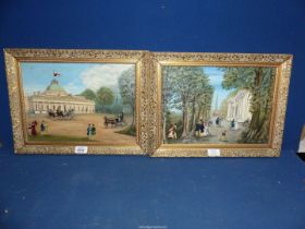 Two framed contemporary Oils on board depicting neoclassical domed building resembling pump rooms