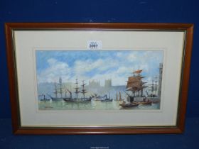 A framed and mounted Oil painting titled 'Shipping in Bristol Dock Towing Merchant Man into