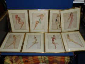 A framed set of twelve 1946 Esquire Calendar pin up Prints featuring artwork by Alberto Vargas,