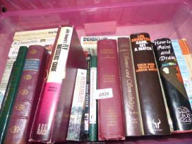A tub of books to include Len Deighton novels, Fredrick Forsyth, How to Paint and Draw etc.