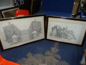 A pair of very large prints of sketches taken from sketches of Grand historic houses to include
