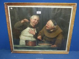 A framed Pears Print "Macaroni" with two jovial Monks sharing a lighthearted moment eating pasta,