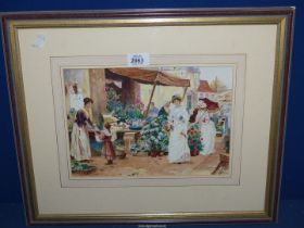 A framed and mounted Watercolour of a French market, signed lower right 'A.S Beattie', 17" x 20".