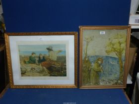 A framed reproduction of Saint Francis preaching to the birds, the original by Giotto di Bondone,