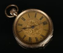 A ladies 9ct gold manual fob watch; Featuring roman numeral markers. Stamped '9K' Working