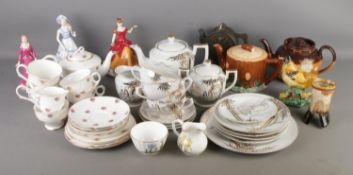 A box of miscellaneous items mainly ceramics; Sentiments Coalport figure, Royal Worcester, Royal