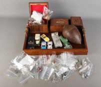 A quantity of woodenwares and collectables; An inlaid wooden puzzle caddy with book and bird design,