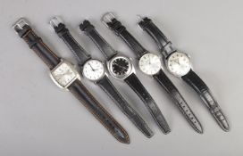 Five Gents stainless steel wristwatches, including Citizen automatic, Seiko and Tiara.
