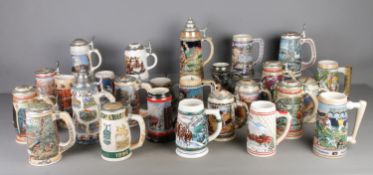 A large collection of mainly 1990's ceramic beer steins, mainly produced for Budweiser and
