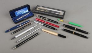 A small quantity of pens; fountain pens, propelling pencils and ballpoint examples. To include