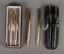 A collection of assorted pen/pencil sets to include Waterman, Sheaffer and US Quill Rolled Gold