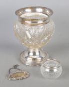 A collection of silver and silver mounted items, consisting of cut glass shallow bowl with silver