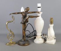 An Art Deco style table lamp in the form of a dancing lady together with a Art Nouveau brass wall