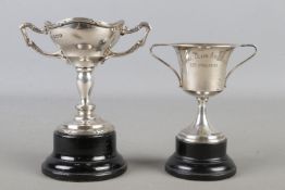 Two sterling silver trophies on turned bases, includes and engraved example 'Kennel Club Argetino'