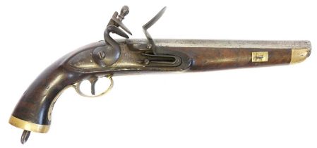 Belgian Sea Service flintlock pistol, 9 inch .700 calibre barrel stamped WC., with full-length stock