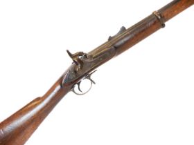 Enfield P53 percussion rifle, 39inch barrel secured by three bands, lacking the folding leaf