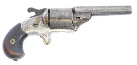 Moore patent .32 Teat fire revolver, 3inch barrel, scroll engraved nickel plated action. Section