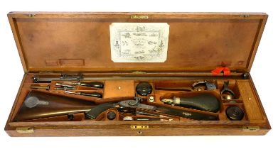 Cased Alexander Henry .451 percussion target rifle, serial number 657, 32inch browned Damascus