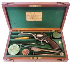 Cased Tranter 4th model patent 80 bore single trigger percussion revolver, serial number 2376T, 4.