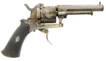 Belgian 7mm pinfire revolver, 3.25 inch sighted octagonal barrel with Belgian proof marks, side