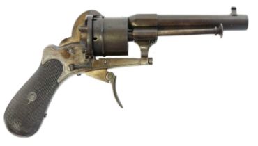 Robert Jones Liverpool 7mm pinfire revolver, 3.5 inch sighted barrel engraved with retailer name,