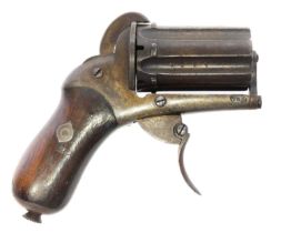 Chamelot-Delvigne, Belgian 7mm pinfire pepperbox revolver, the frame stamped C&D, six shot fluted