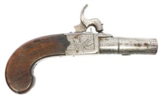 English boxlock 40 bore percussion pistol, converted from flintlock with the sliding safety catch