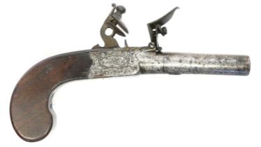 Flintlock 50 bore boxlock pocket pistol by Jones of London, 2.5inch barrel, the action with