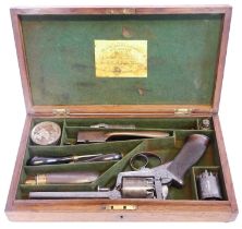Cased Deane Adams and Deane patent 1851 54 bore percussion revolver with spare cylinder, serial