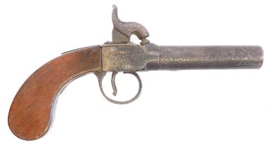 Percussion 48 bore boxlock pistol, 3inch barrel with Birmingham proof marks. Section 58 (2)